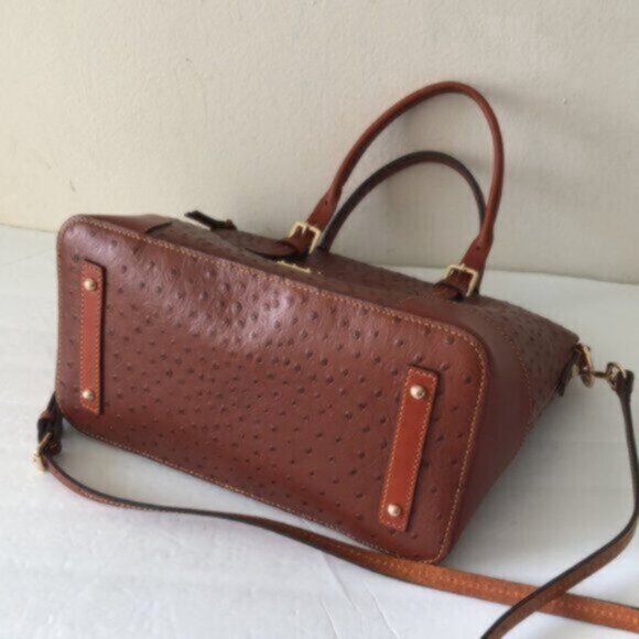 Dooney & Bourke Ostrich Domed Satchel Cognac Shoulder Leather Handbag Purse - Picture 8 of 14